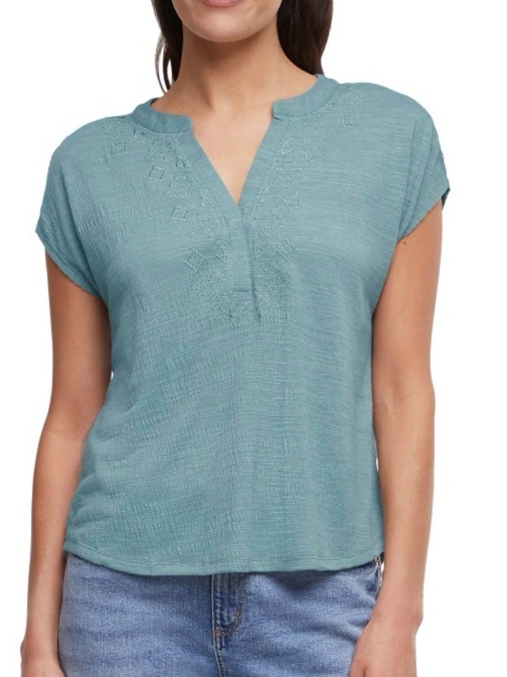 Relaxed Split-Neck Tee in Seafoam Green